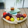 Set of 2 Handcrafted Natural Wood Leaf-Shaped Trays with Handles