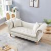 Velvet Sofa Stool with 2 Pillows in Beige