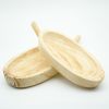 Set of 2 Handcrafted Natural Wood Leaf-Shaped Trays with Handles