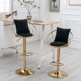 Black velvet bar chair, pure gold plated, unique design,360 degree rotation, adjustable height,Suitable for dinning room and bar,set of 2