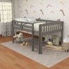 ElbrusLow Grey Loft Bed with Storage, Space Saver Full Size Kids Loft Bed with Stairs for Toddlers Assembled in Sturdy Solid Wood