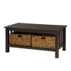 Coastal Coffee Table with Lower Shelf and Faux Rattan Baskets - Espresso