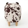 Brown and White Velvet Cow-Shaped Ottoman, Cute Wood Foot Stool Shoes Changing Seat with Cushioned for Adult Living Room, Bedroom, Nursery Gameroom