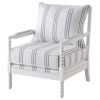 White and Navy Upholstered Stripe Accent Chair