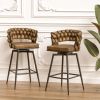 Technical Leather Woven Bar Stool Set of 4,Black legs Barstools No Adjustable Kitchen Island Chairs,360 Swivel Bar Stools Upholstered Bar Chair Counte