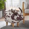 Brown and White Velvet Cow-Shaped Ottoman, Cute Wood Foot Stool Shoes Changing Seat with Cushioned for Adult Living Room, Bedroom, Nursery Gameroom