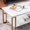 (106 x 50 x 48cm) Simple Double-layer Golden Iron Pipe Marble PVC Coffee Table Rectangular