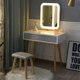 Vanity Table Set with Adjustable Brightness Mirror and Cushioned Stool, Dressing Table Vanity Makeup Table with Free Make-up Organizer