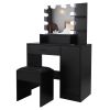 FCH Large Vanity Set with 10 LED Bulbs; Makeup Table with Cushioned Stool; 3 Storage Shelves 1 Drawer 1 Cabinet; Dressing Table Dresser Desk for Women