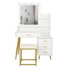 FCH Large Vanity Set with 9 LED Bulbs; Makeup Table with Cushioned Stool; 3 Storage Shelves 4 Drawers; Dressing Table Dresser Desk for Women; Girls; B