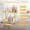 2 Tier Makeup Organizer for Vanity Gold Perfume Organizer for Dresser Carbon Steel Kitchen Bathroom Countertop Organizer