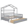 Wooden Full Size House Bed with 2 Drawers,Kids Bed with Storage Shelf, Gray