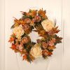 Thanksgiving Peony Maple Leaf Wreath Decorative Hanging Home Fall Faux Flowers Wall Wreaths