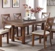 Dining Table and 6x Side Chairs Natural Brown Finish Solid wood 7pc Dining Table Wooden Contemporary Style Kitchen Dining Room Furniture