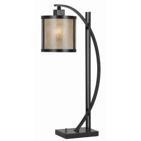 60 Watt Table Lamp with Metal Body and Mica Drum Shade, Black