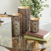 DecMode 3 Holder Dark Brown Metal Geometric Decorative Candle Lantern, Set of 3