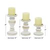 DecMode Farmhouse White Washed Wooden Curved Pillar Candle Holders Set of 3, 8", 6", 4"H Natural Distressed Finish