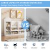 White Kids Wooden Bookshelf Toy Storage Organizer with Bookcase, Kid's Bin Storage Unit with 6 Compartments 2 Baskets Bins Toys Box Organizer