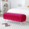 Oval Storage Bench with Gold Legs,Velvet Fabric Upholstered Ottoman Storage Benches for Bedroom End of Bed,Sherpa Fabric Bench for Living Room