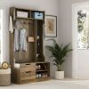 Hall Tree with 6 Hooks,Coat Hanger, Entryway Bench, Storage Bench,for Entrance, Hallwa,brown