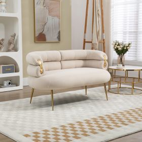 COOLMORE Small Loveseat Sofa, Upholstered Mini Couch with Curved Backrest with Stylish Golden Decor