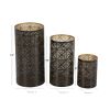 DecMode 3 Holder Dark Brown Metal Geometric Decorative Candle Lantern, Set of 3