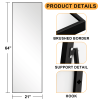 Aluminum alloy thin edged rectangular black full-length mirror with stand 64 * 21 * 1 inch Bathroom Vanity Mirror for Bedroom Entryway