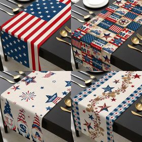 1PC Rectangle Linen Blend Striped Table Runners; Independence Day Home Decoration (Color: Style 1, size: 33*183cm)