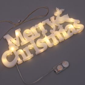 Christmas Decorations Wreath Accessories Merry Christmas Stereo Letter Lights (Color: white-button electronic)