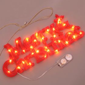 Christmas Decorations Wreath Accessories Merry Christmas Stereo Letter Lights (Color: red-button electronic)