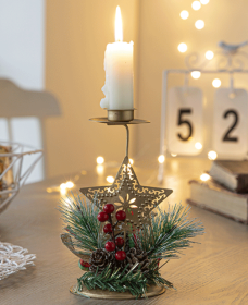 Christmas Golden Wrought Iron Candlestick Window Table Decoration Christmas Decorations Arrangement (select: Candlestick Ornament-star)