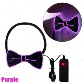 Glow In The Dark LED Bow Tie Luminous Flashing Necktie For Birthday Party Wedding Christmas Decoration Halloween Cosplay Costume (Battery Not Included (Color: Purple)