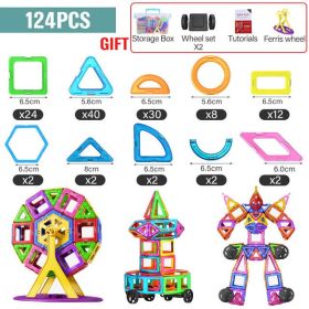 21-180pcs Big Size Magnetic Designer Magnet Building Blocks Construction Set Magnetic Bircks DIY Toys For Children Gifts (Type: 124pcs)