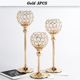 Gold/Silver Crystal Candle Holder Pillar Metal Tealight Candlestick Wedding Table Centerpiece Party Christmas Home Desktop Decor (Color: Gold 3PCS, Ships From: CN)