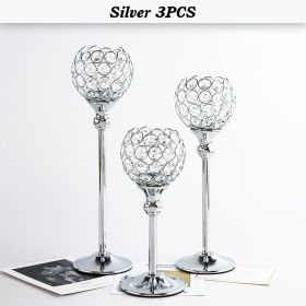 Crystal Candle Holder Pillar Gold/Silver Metal Tealight Candlestick Wedding Table Centerpiece Party Christmas Home Desktop Decor (Color: Silver 3PCS, Ships From: CN)