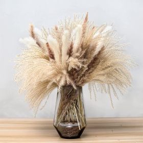 60/62/76/80/85/100pcs Boho Pampas Grass Bouquet Home Decor Floral Dried Flowers Wedding Arrangements Natural Reed Bunny Tails (Color: 62pcs, Ships From: China)