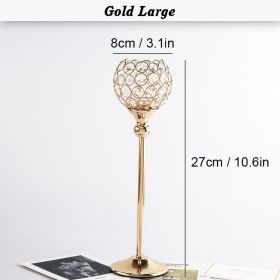 Crystal Candle Holder Pillar Gold/Silver Metal Tealight Candlestick Wedding Table Centerpiece Party Christmas Home Desktop Decor (Color: Gold Large, Ships From: CN)