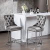 26" Counter Height Bar Stools Set of 2, Modern Velvet Barstools with Button Back&Rivet Trim Upholstered Kitchen Island Chairs with Sturdy Chromed Meta