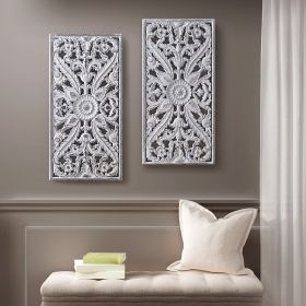 Distressed Carved Wood 2-piece Wall Decor Set (Color: as pic)