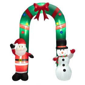 Happy Christmas Holiday Yard Decorations Inflatable W/ LED Lights (Color: Green & Red, size: 8 Ft)