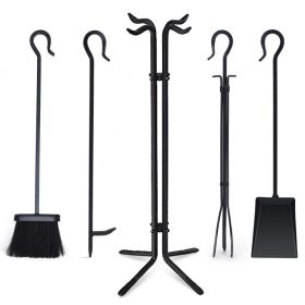 Wrought Iron Fireplace Tools with Decor Holder (Color: Black B, Type: Fireplace Tools)