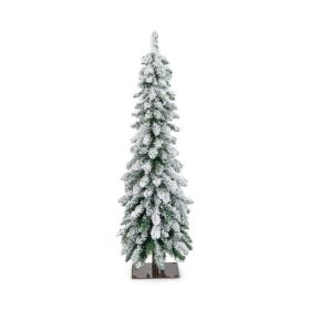 Slim Pencil Xmas Decor Pre-Lit Artificial Christmas Tree (Color: Green & White, size: 4 Ft)