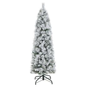 Slim Pencil Xmas Decor Pre-Lit Artificial Christmas Tree (Color: Green & White, size: 4.5 ft)