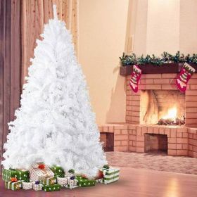 7ft High Christmas Tree 1000 Tips Decorate Pine Tree with Metal Legs White with Decorations (Color: White)