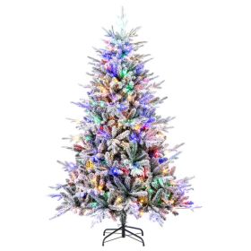 4.5/6/7 Feet Flocked Christmas Tree with 8 Lighting Modes and Multi-Color LED Lights (size: 6 ft)