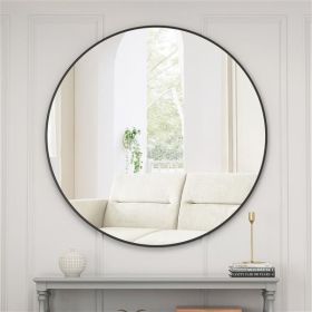 Wall Mirror 39 Inch Black Circular Mirror Metal Framed Mirror Round Vanity Mirror Dressing Mirror, for Bathroom, Living Room, Bedroom Wall Decor (Color: as picture)