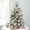 22in Tabletop Christmas Tree with Light Artificial Small Mini Red Christmas Decoration with Flocked Snow, Exquisite Decor & Xmas Ornaments for Table T