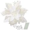 12pcs Christmas Glitter Artificial Poinsettia Flowers Christmas Tree Flowers Hanging Ornaments Party Decoration With Stems Clips