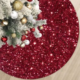 Christmas Tree Skirt, Sequins Tree Skirts for Xmas Tree Decorations (Color: Red, size: 122cm)