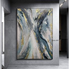 Handmade Oil Painting Canvas Wall Art Decoration Abstract Art Painting Gold Foil Streamer for Home Living Room hallway bedroom luxurious decorative pa (size: 50x70cm)